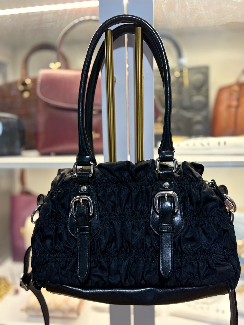Town Shoes Ruched Black Crossbody Satchel 🖤